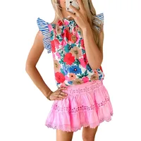 Women's Chiffon Shirt Sleeveless Blouses Bohemian Flower sku image 1
