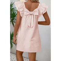 Women's S1562 Casual Simple Style U Neck Short Sleeve Solid Color Above Knee Holiday Daily main image 2