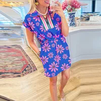 Women's S1562 Casual Vacation V Neck Short Sleeve Flower Above Knee Holiday Street main image 1