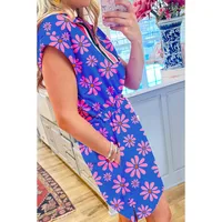 Women's S1562 Casual Vacation V Neck Short Sleeve Flower Above Knee Holiday Street main image 2