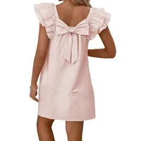 Women's S1562 Casual Simple Style U Neck Short Sleeve Solid Color Above Knee Holiday Daily main image 3