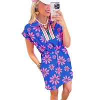Women's S1562 Casual Vacation V Neck Short Sleeve Flower Above Knee Holiday Street main image 3