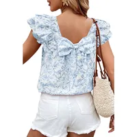 Women's T-shirt Short Sleeve T-Shirts Bow Back Casual Plant sku image 6