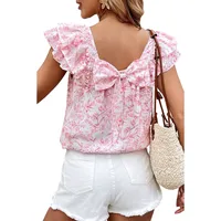 Women's T-shirt Short Sleeve T-Shirts Bow Back Casual Plant sku image 4