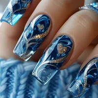 Hot Girl Glitter Love Nail Sticker Gold Grain Water Pipe Nail Nail Patch Finished Product  Hot Selling 24 Pieces Wear Nail main image 1