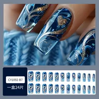Hot Girl Glitter Love Nail Sticker Gold Grain Water Pipe Nail Nail Patch Finished Product  Hot Selling 24 Pieces Wear Nail main image 2