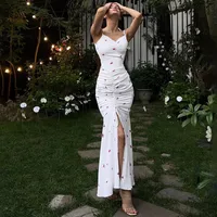 Women's Strap Dress Elegant Strap Slit Pleated Sleeveless Flower Leopard Maxi Long Dress Holiday Daily main image 1