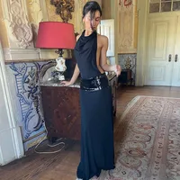 Women's Sheath Dress Elegant Sexy Halter Neck Backless Sleeveless Solid Color Maxi Long Dress Holiday Banquet Daily main image 2
