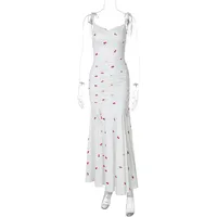 Women's Strap Dress Elegant Strap Slit Pleated Sleeveless Flower Leopard Maxi Long Dress Holiday Daily sku image 3