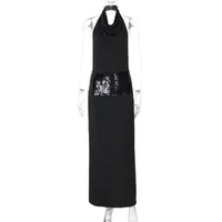 Women's Sheath Dress Elegant Sexy Halter Neck Backless Sleeveless Solid Color Maxi Long Dress Holiday Banquet Daily sku image 3