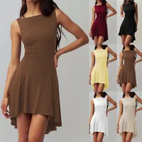 Slim-fit Solid Color New Sleeveless Sexy Spice Girls  One-character Collar Dress Slim-fit Slim Back main image 1