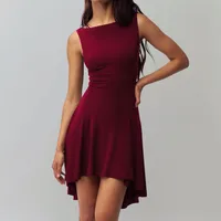 Slim-fit Solid Color New Sleeveless Sexy Spice Girls  One-character Collar Dress Slim-fit Slim Back main image 2