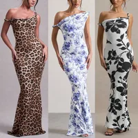 Women's Sheath Dress Elegant Boat Neck Sleeveless Flower Leopard Maxi Long Dress Holiday Banquet Daily main image 1
