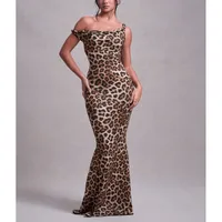 Women's Sheath Dress Elegant Boat Neck Sleeveless Flower Leopard Maxi Long Dress Holiday Banquet Daily main image 3