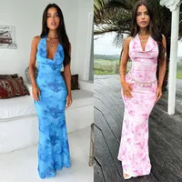 Women's Sheath Dress Elegant Halter Neck Backless Sleeveless Printing Maxi Long Dress Holiday Banquet Daily main image 1