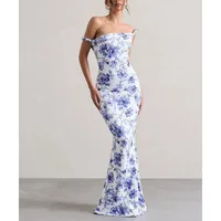 Women's Sheath Dress Elegant Boat Neck Sleeveless Flower Leopard Maxi Long Dress Holiday Banquet Daily main image 4