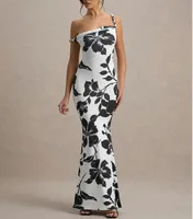 Women's Sheath Dress Elegant Boat Neck Sleeveless Flower Leopard Maxi Long Dress Holiday Banquet Daily sku image 9