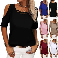 Spring And Summer     Wish Women's Fashion Casual Solid Color Shoulder Loose Short-sleeved T-shirt For Women main image 1