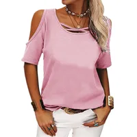 Spring And Summer     Wish Women's Fashion Casual Solid Color Shoulder Loose Short-sleeved T-shirt For Women main image 4
