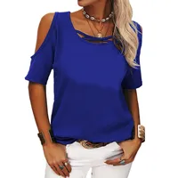 Spring And Summer     Wish Women's Fashion Casual Solid Color Shoulder Loose Short-sleeved T-shirt For Women main image 3