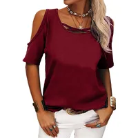 Spring And Summer     Wish Women's Fashion Casual Solid Color Shoulder Loose Short-sleeved T-shirt For Women main image 5