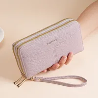 Double Zipper Large Capacity Women's Wallet Simple Long Multiple Card Slots Lychee Pattern Handbag Fashion Wallet sku image 2