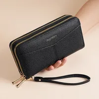 Double Zipper Large Capacity Women's Wallet Simple Long Multiple Card Slots Lychee Pattern Handbag Fashion Wallet sku image 1