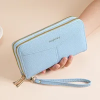 Double Zipper Large Capacity Women's Wallet Simple Long Multiple Card Slots Lychee Pattern Handbag Fashion Wallet sku image 4