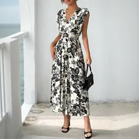 Women's A- Line Skirt Elegant Vacation V Neck Sleeveless Plant Midi Dress Daily Street main image 1