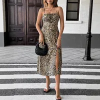 Women's Strap Dress Vintage Style Strap Sleeveless Leopard Midi Dress Holiday Street sku image 4