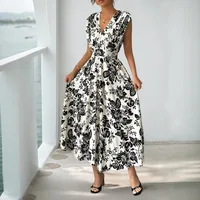 Women's A- Line Skirt Elegant Vacation V Neck Sleeveless Plant Midi Dress Daily Street main image 2