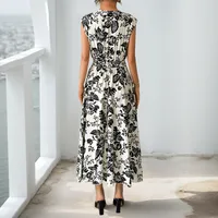 Women's A- Line Skirt Elegant Vacation V Neck Sleeveless Plant Midi Dress Daily Street main image 4