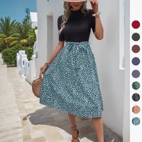 Women's T Shirt Dress Casual Elegant High Neck Short Sleeve Leaf Stripe Knee-Length Holiday Daily main image 1