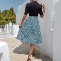 Women's T Shirt Dress Casual Elegant High Neck Short Sleeve Leaf Stripe Knee-Length Holiday Daily main image 4