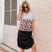 Women's A- Line Skirt Streetwear V Neck Short Sleeve Leopard Knee-Length Holiday Daily main image 2