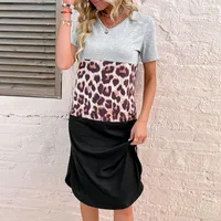 Women's A- Line Skirt Streetwear V Neck Short Sleeve Leopard Knee-Length Holiday Daily sku image 1