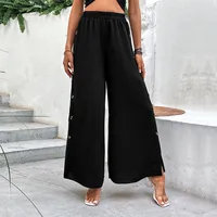 Women's Daily Casual Simple Style Solid Color Full Length Slit Button Wide Leg Pants main image 1