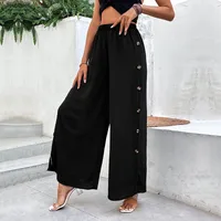 Women's Daily Casual Simple Style Solid Color Full Length Slit Button Wide Leg Pants main image 2