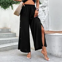 Women's Daily Casual Simple Style Solid Color Full Length Slit Button Wide Leg Pants main image 3