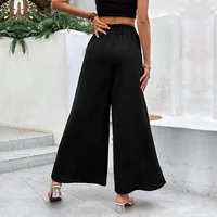 Women's Daily Casual Simple Style Solid Color Full Length Slit Button Wide Leg Pants main image 4
