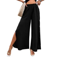 Women's Daily Casual Simple Style Solid Color Full Length Slit Button Wide Leg Pants main image 5