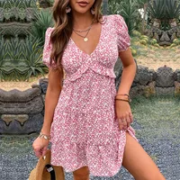 Women's Floral Dress Elegant Sweet V Neck Short Sleeve Ditsy Floral Above Knee Holiday Travel Daily main image 2