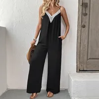 Women's Daily Casual Leaf Lace Backless Jumpsuits main image 3