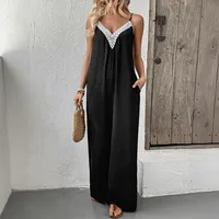 Women's Daily Casual Leaf Lace Backless Jumpsuits sku image 2