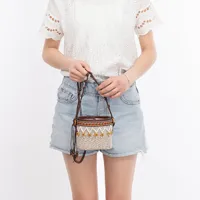Women's Straw Flower Vacation Beach Beading Weave Straw Bucket String Bucket Bag Straw Bag main image 1