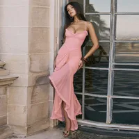 Women's Strap Dress Elegant Strap Pleated Backless Sleeveless Solid Color Asymmetrical Dress Holiday Banquet Daily main image 3