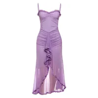 Women's Strap Dress Elegant Strap Pleated Backless Sleeveless Solid Color Asymmetrical Dress Holiday Banquet Daily sku image 11