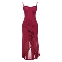Women's Strap Dress Elegant Strap Pleated Backless Sleeveless Solid Color Asymmetrical Dress Holiday Banquet Daily sku image 13