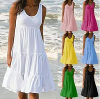 Explosions Women's 7-color 5-size Sleeveless Round Neck Stitching Large Pendulum Beach Skirt S-5XL 16 Spot main image 1