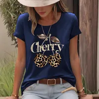 Women's T-shirt Short Sleeve T-Shirts Printing Casual Pastoral Streetwear Vocabulary Words/Name Cherry Leopard main image 3